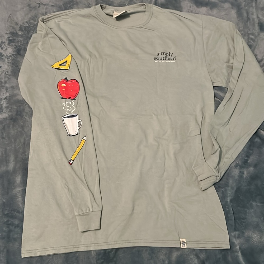 Simply Southern Women’s Teacher Long Sleeve Shirt - Light Sage - Picture 3 of 3